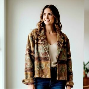 Vintage PAINTED PONY Tapestry Jacket – Statement Boho / 90s Artisan. Size Small